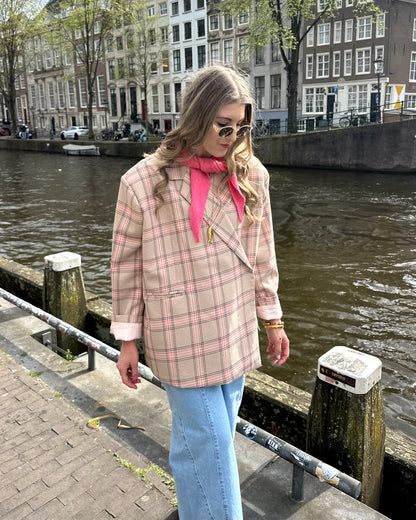 Kastiger Oversize-Blazer kariert rosa beige