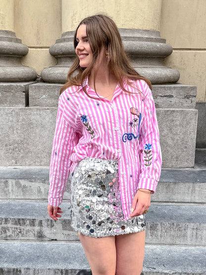 Bluse mit pinken Streifen-Patches