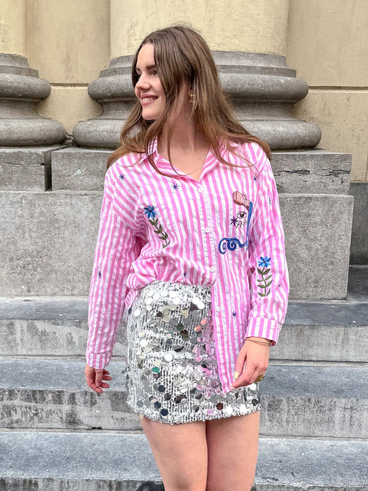 Bluse mit pinken Streifen-Patches