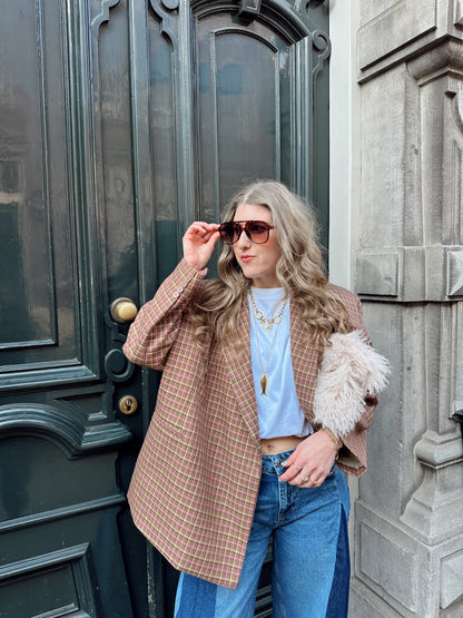 Boxy Oversized-Blazer kariert rosa braun