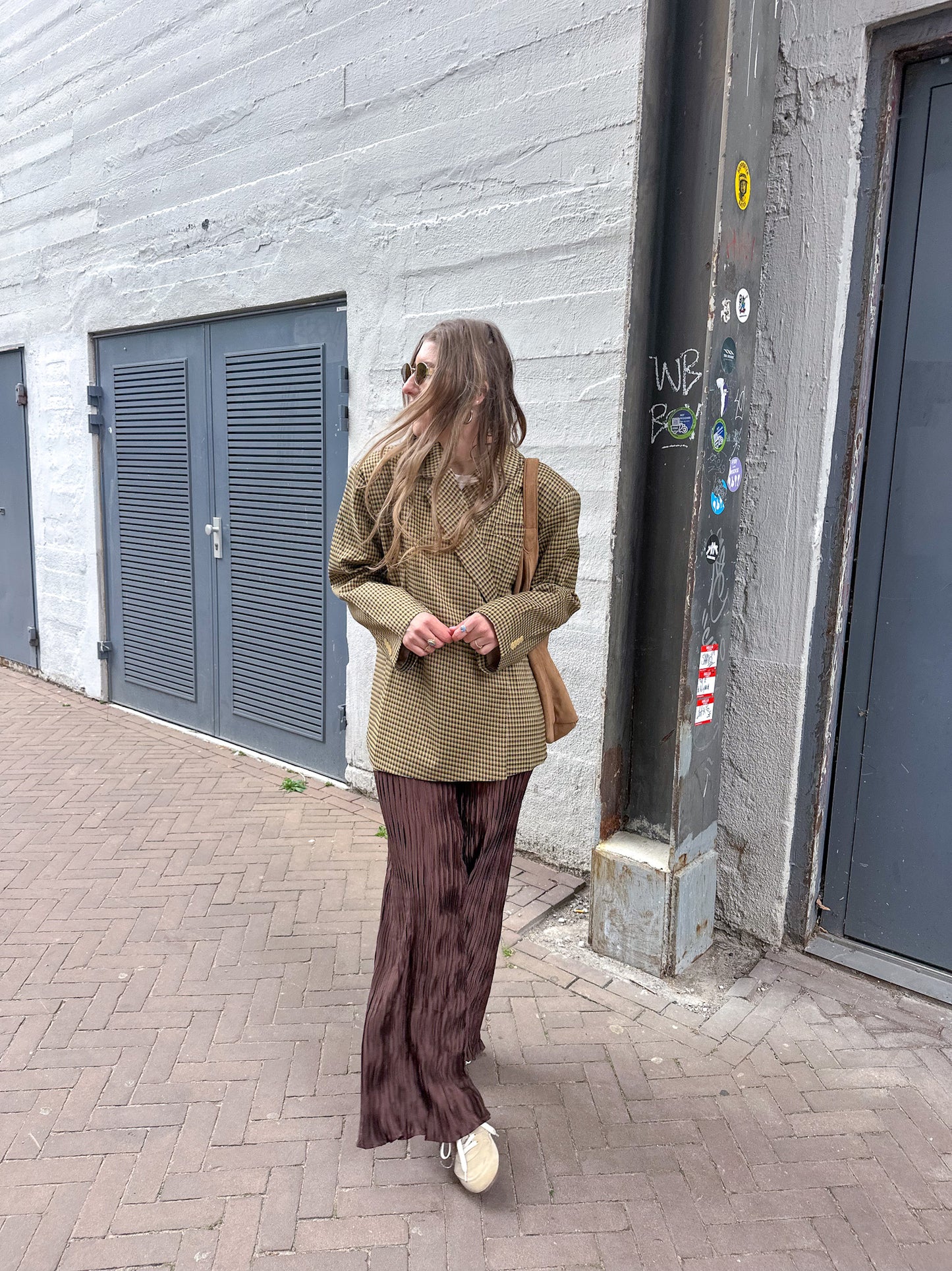Kastenförmiger Oversize-Blazer kariert Senfgelb