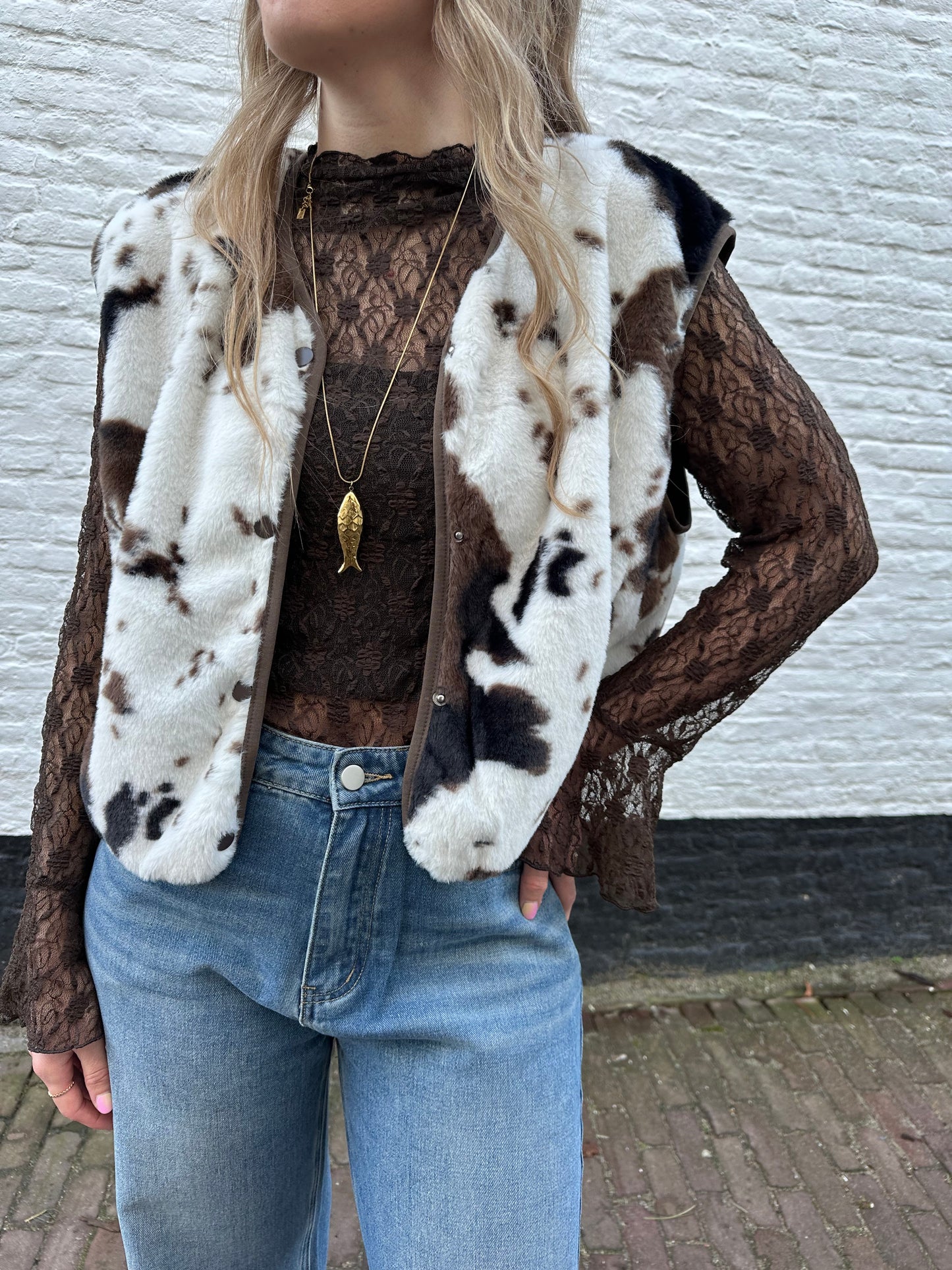 Jill Teddy-Gilet Kuhdruck