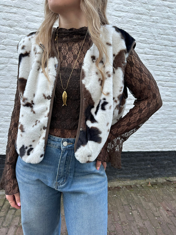 Jill Teddy-Gilet Kuhdruck
