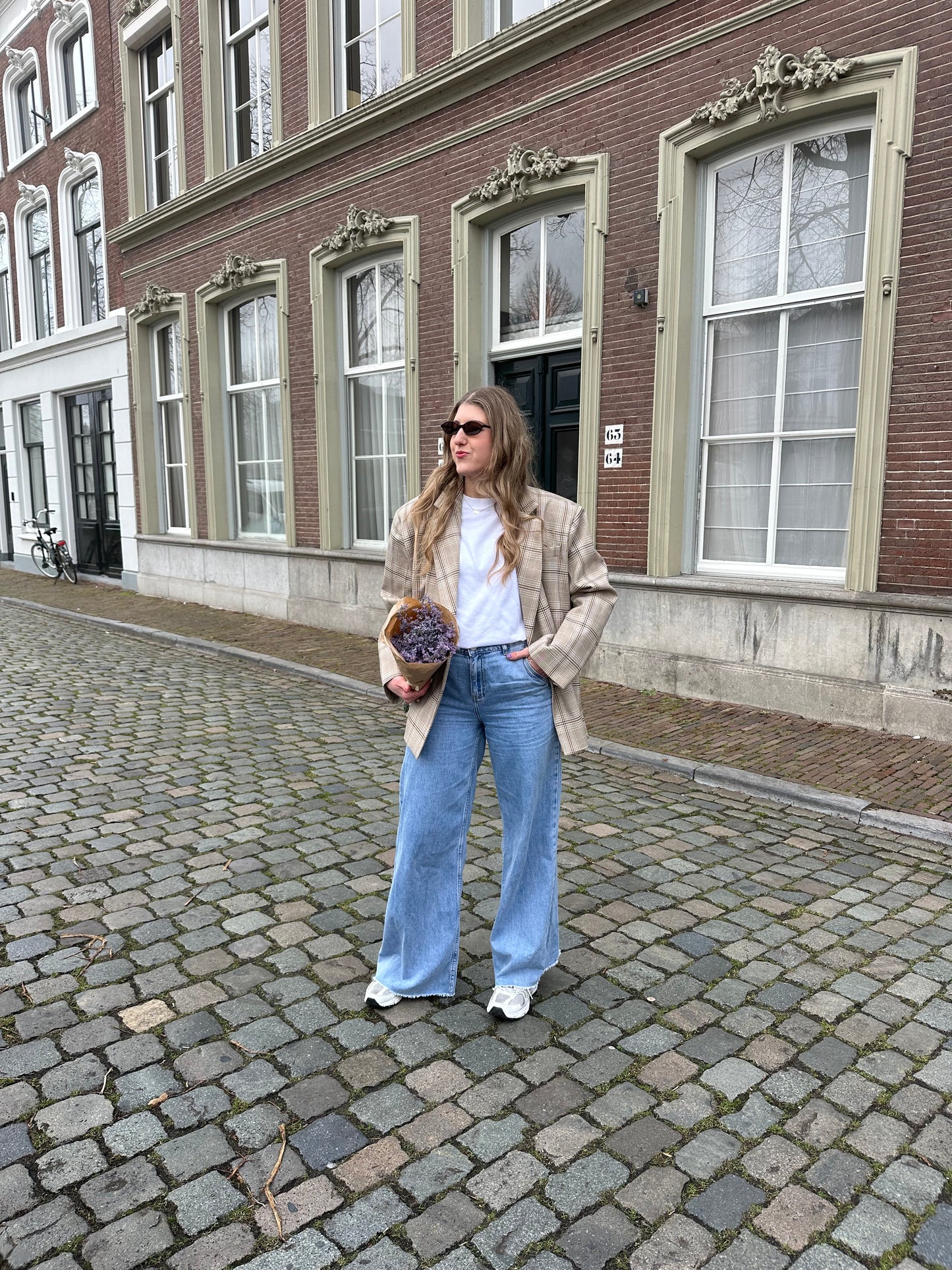 Boxy Oversize Blazer kariert blau beige