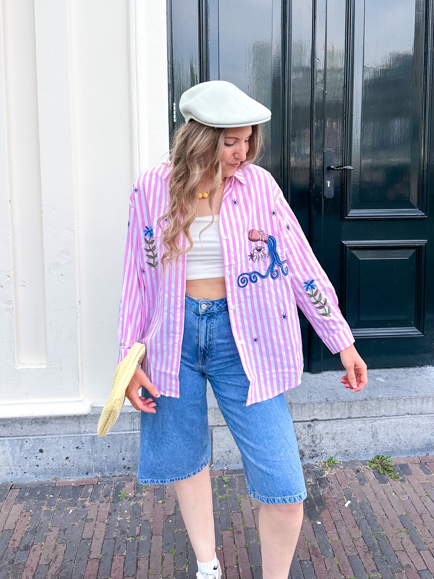 Bluse mit pinken Streifen-Patches