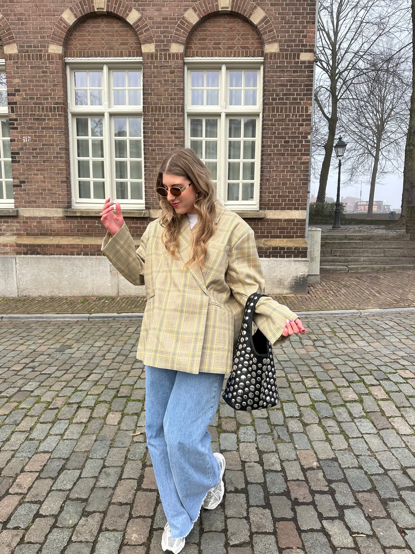 Karierter Oversized-Blazer in Gelb