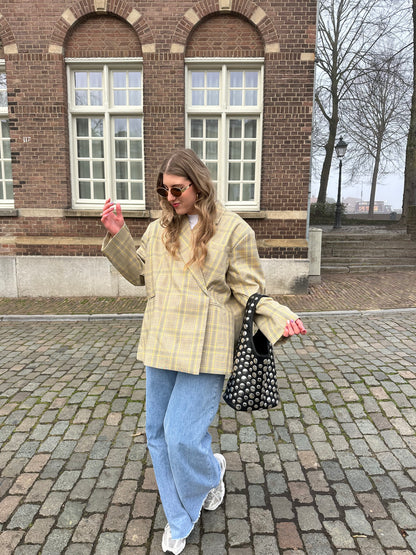 Karierter Oversized-Blazer in Gelb