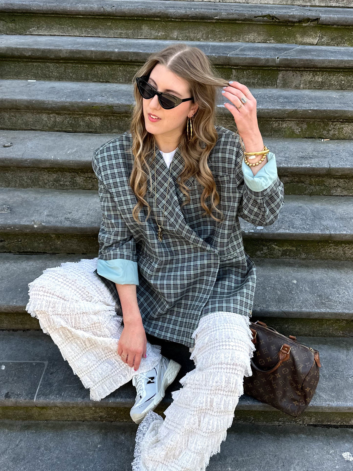 Boxy Oversized-Blazer kariert blau