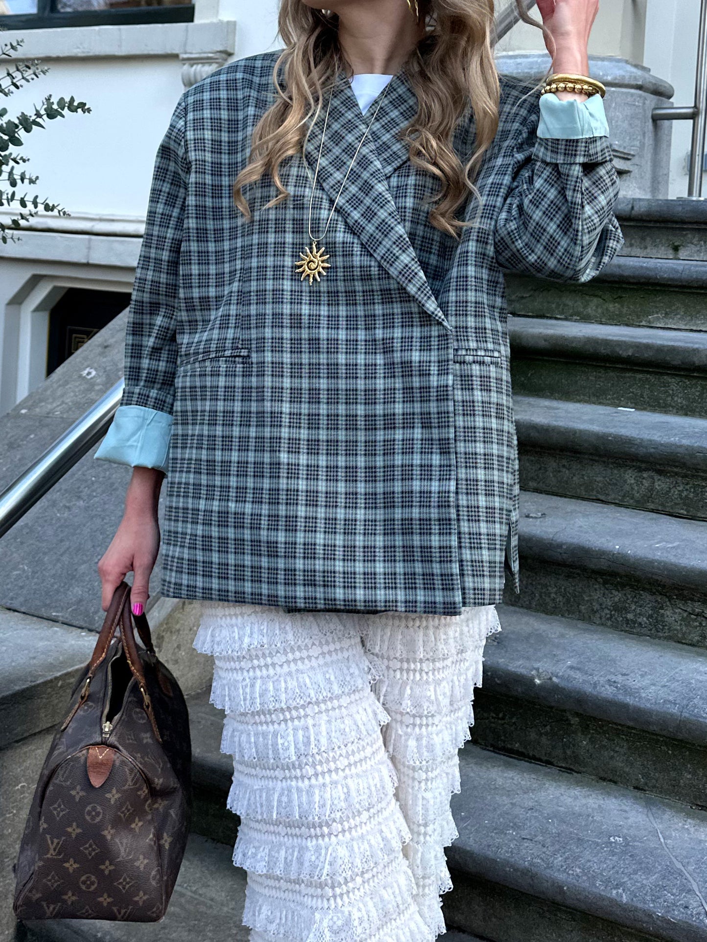 Boxy Oversized-Blazer kariert blau