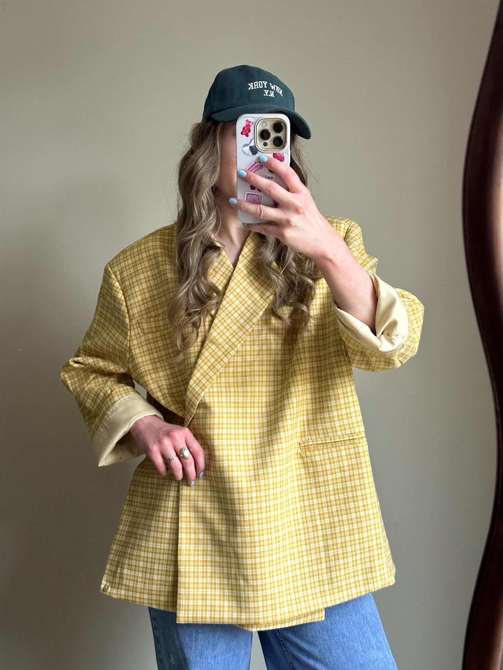 Gele geruite oversized blazer van Ambika