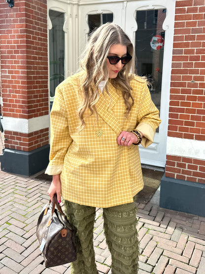 Kastiger Oversized-Blazer kariert leuchtend Gelb