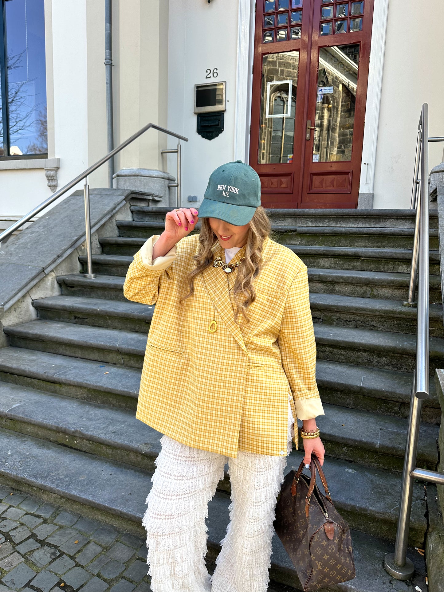Kastiger Oversized-Blazer kariert leuchtend Gelb