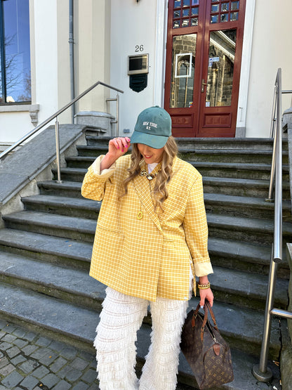Kastiger Oversized-Blazer kariert leuchtend Gelb