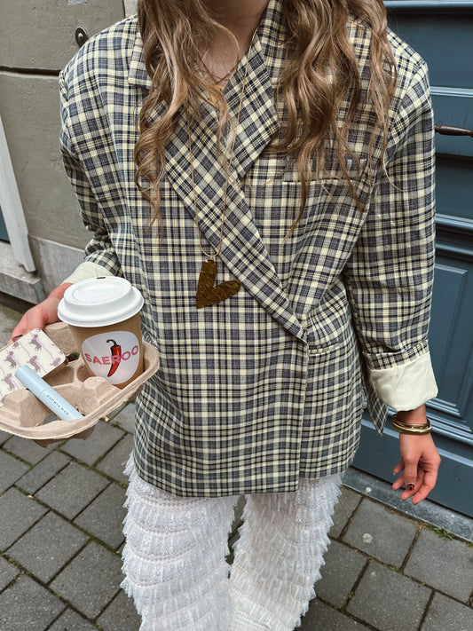 Kastenförmiger Oversized-Blazer kariert blau gelb