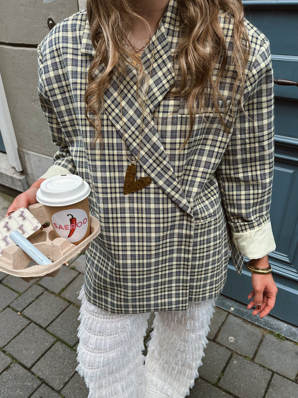 Kastenförmiger Oversized-Blazer kariert blau gelb