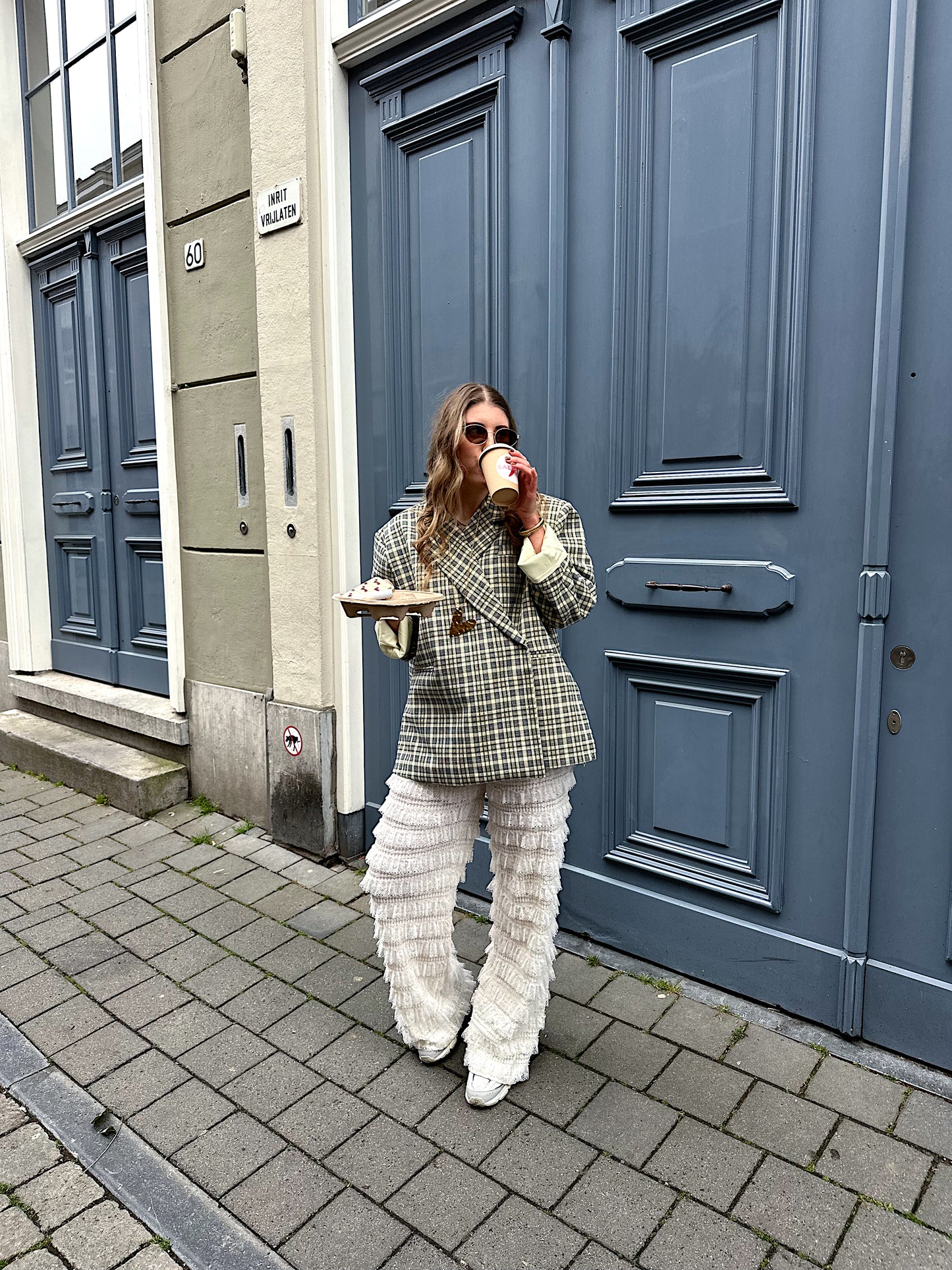 Kastenförmiger Oversized-Blazer kariert blau gelb