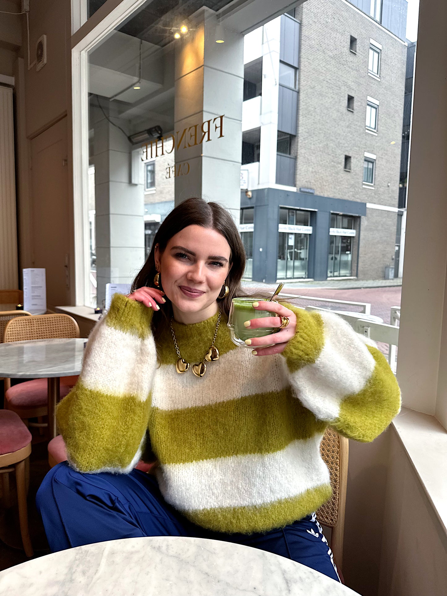 Laura gestreifter Pullover Matcha Latte