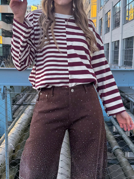 Amy Langarmshirt gestreift Burgund