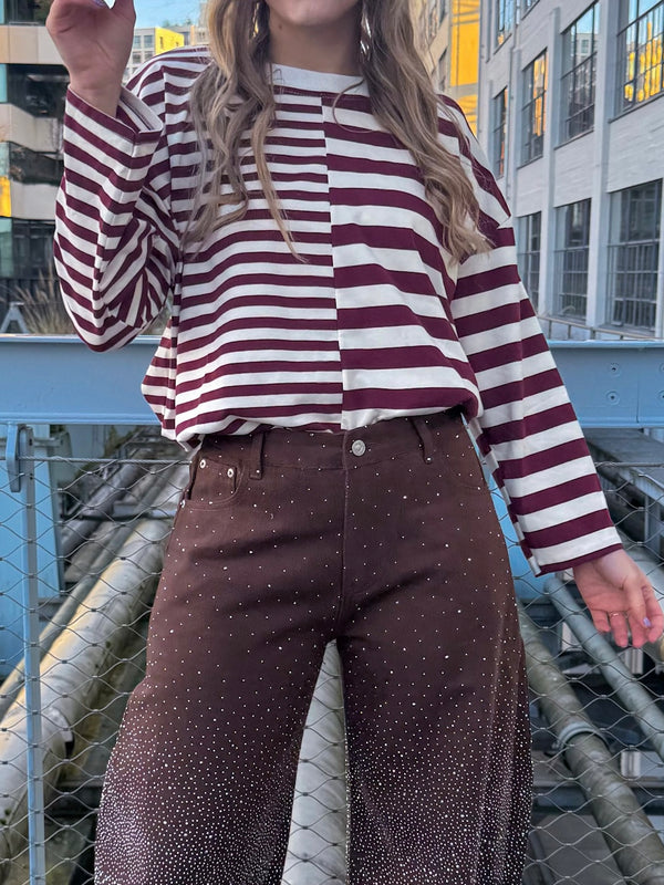 Amy Langarmshirt gestreift Burgund