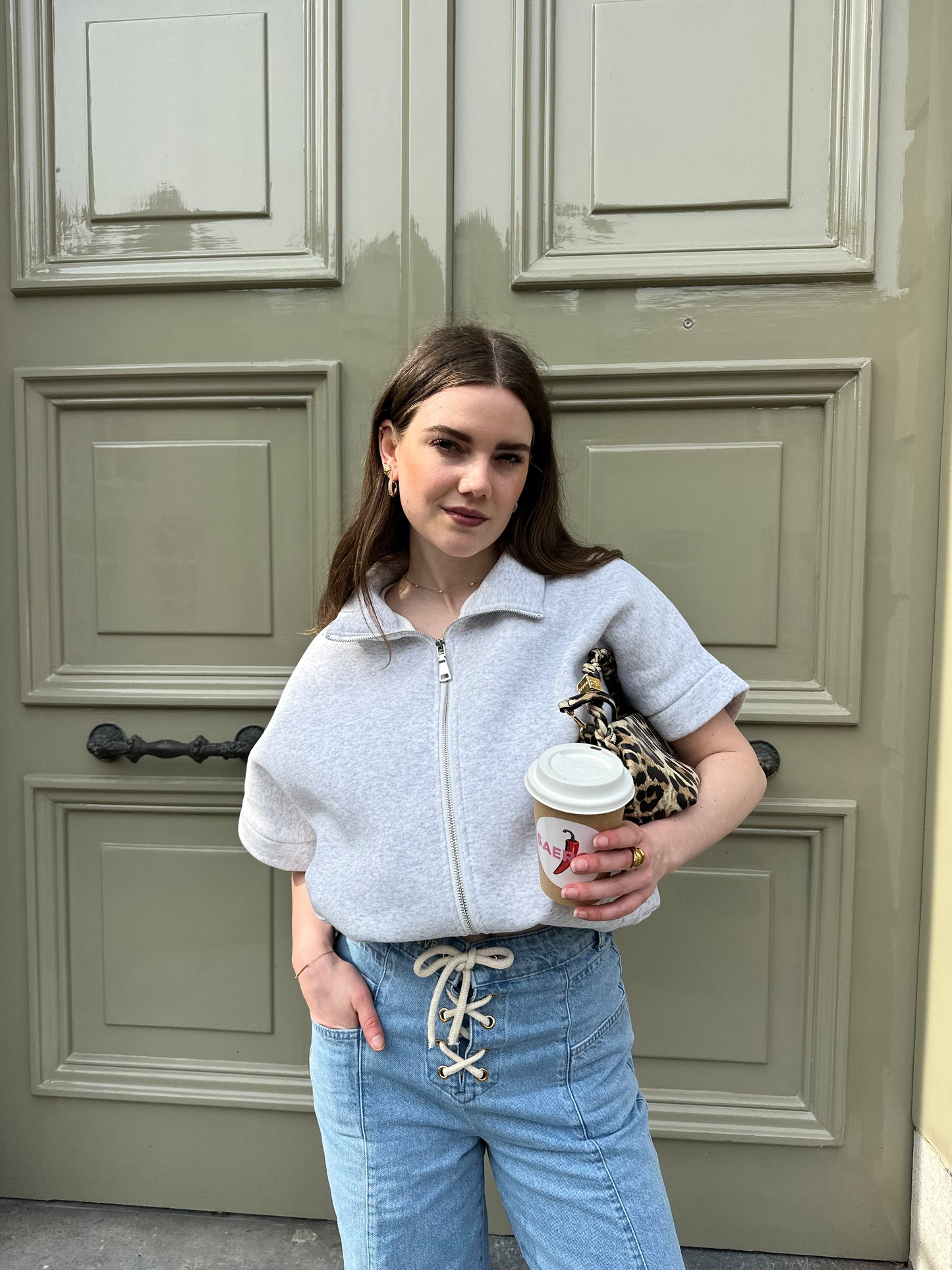 Peggy Reißverschluss-Pullover Kurzarm Grau