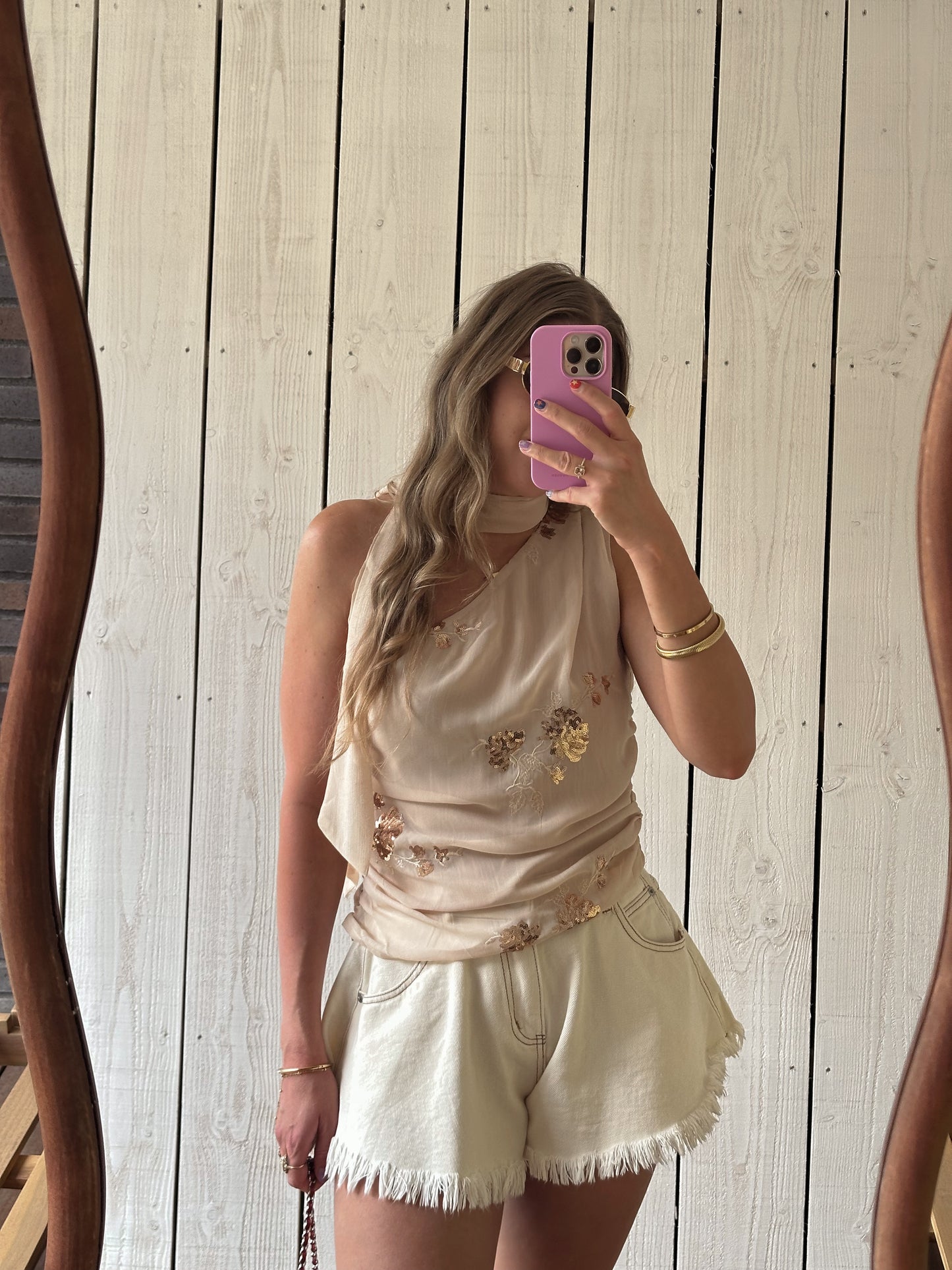 Lynn sleeveless scarf top beige