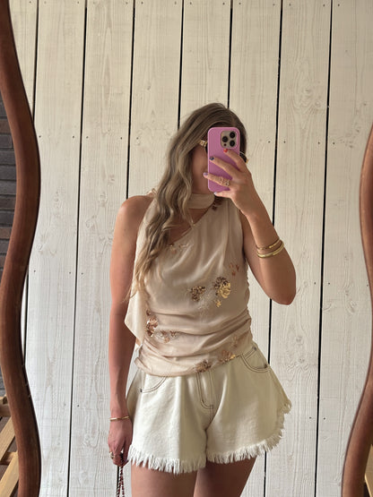 Lynn sleeveless scarf top beige