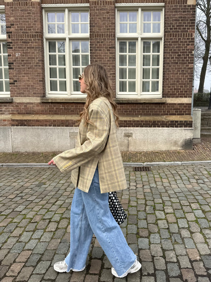 Karierter Oversized-Blazer in Gelb