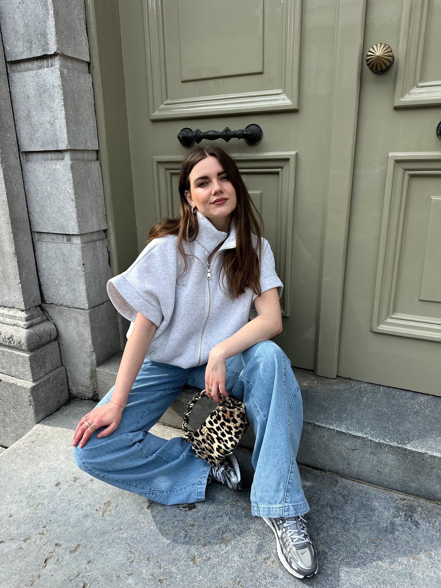 Peggy Reißverschluss-Pullover Kurzarm Grau