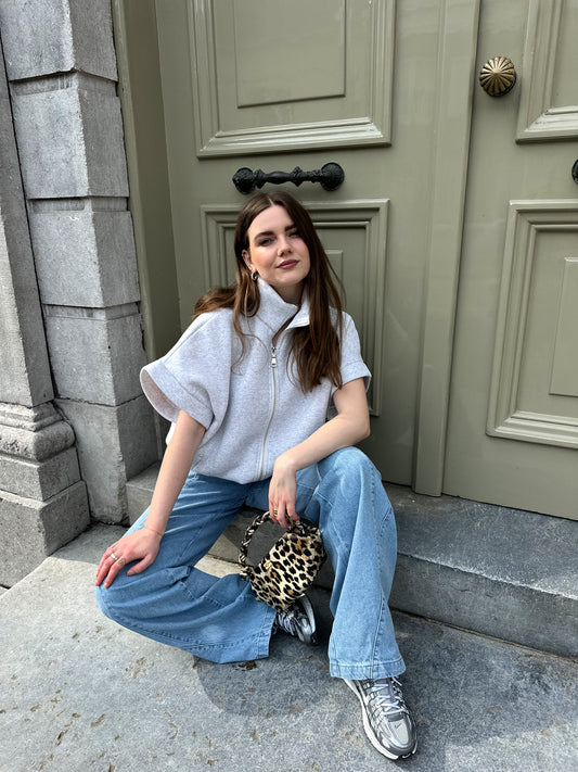 Peggy Reißverschluss-Pullover Kurzarm Grau