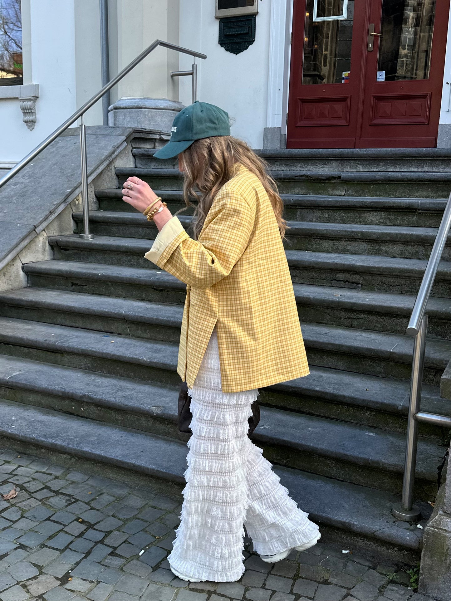 Kastiger Oversized-Blazer kariert leuchtend Gelb