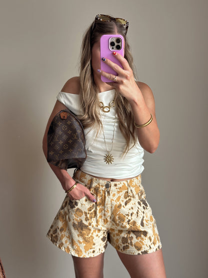 Rachel denim shorts print beige