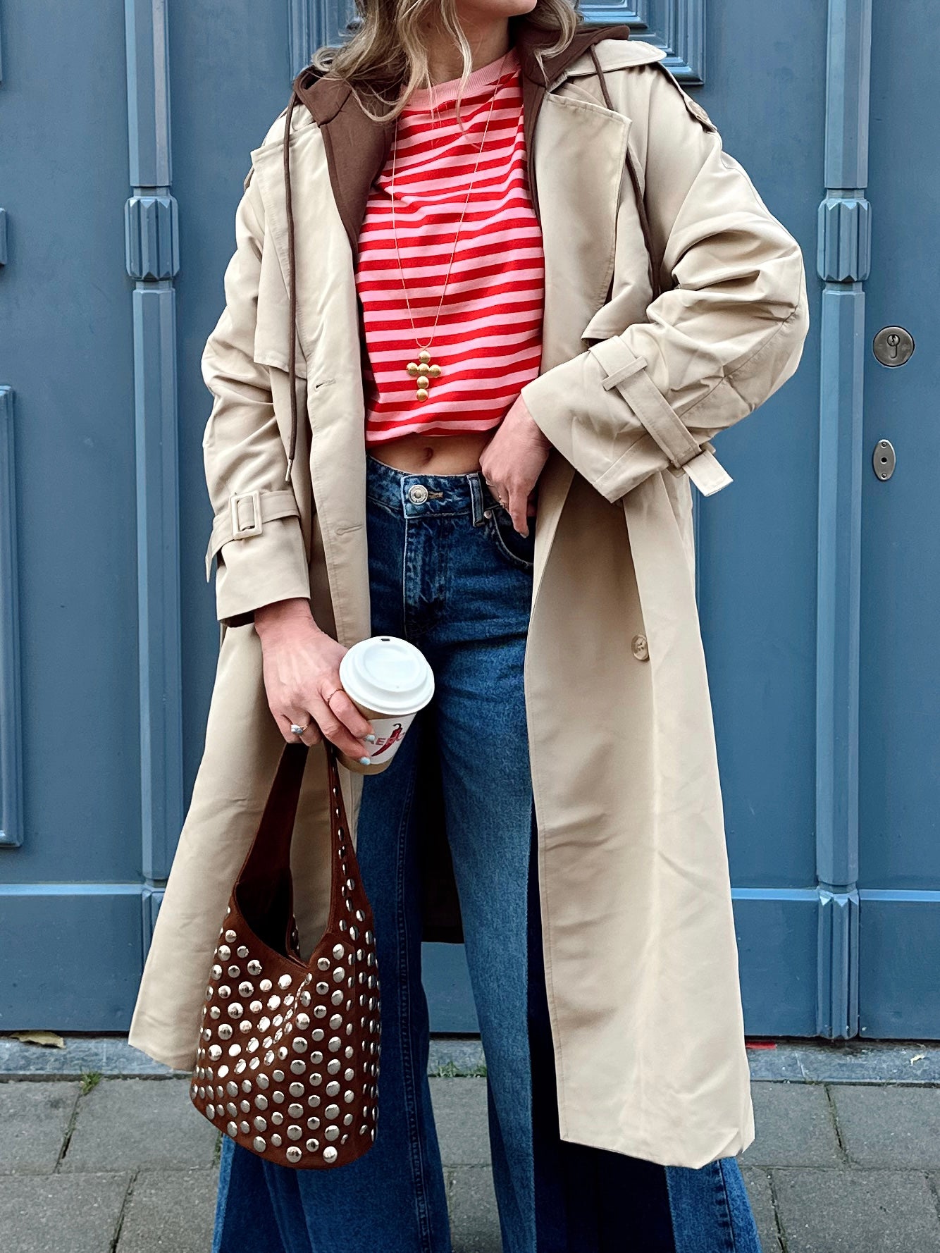 Trenchcoat mit Kapuze braun
