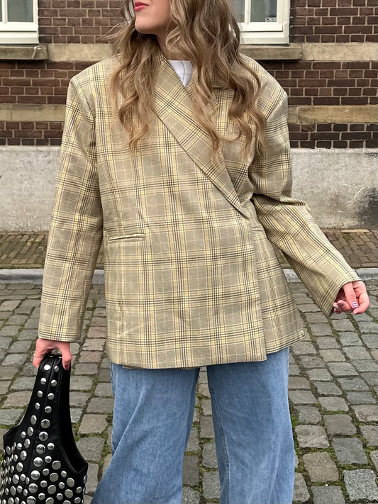Karierter Oversized-Blazer in Gelb