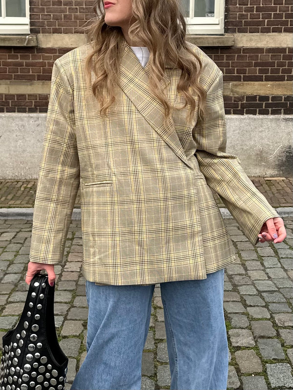 Karierter Oversized-Blazer in Gelb