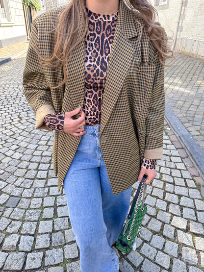 Kastenförmiger Oversize-Blazer kariert Senfgelb