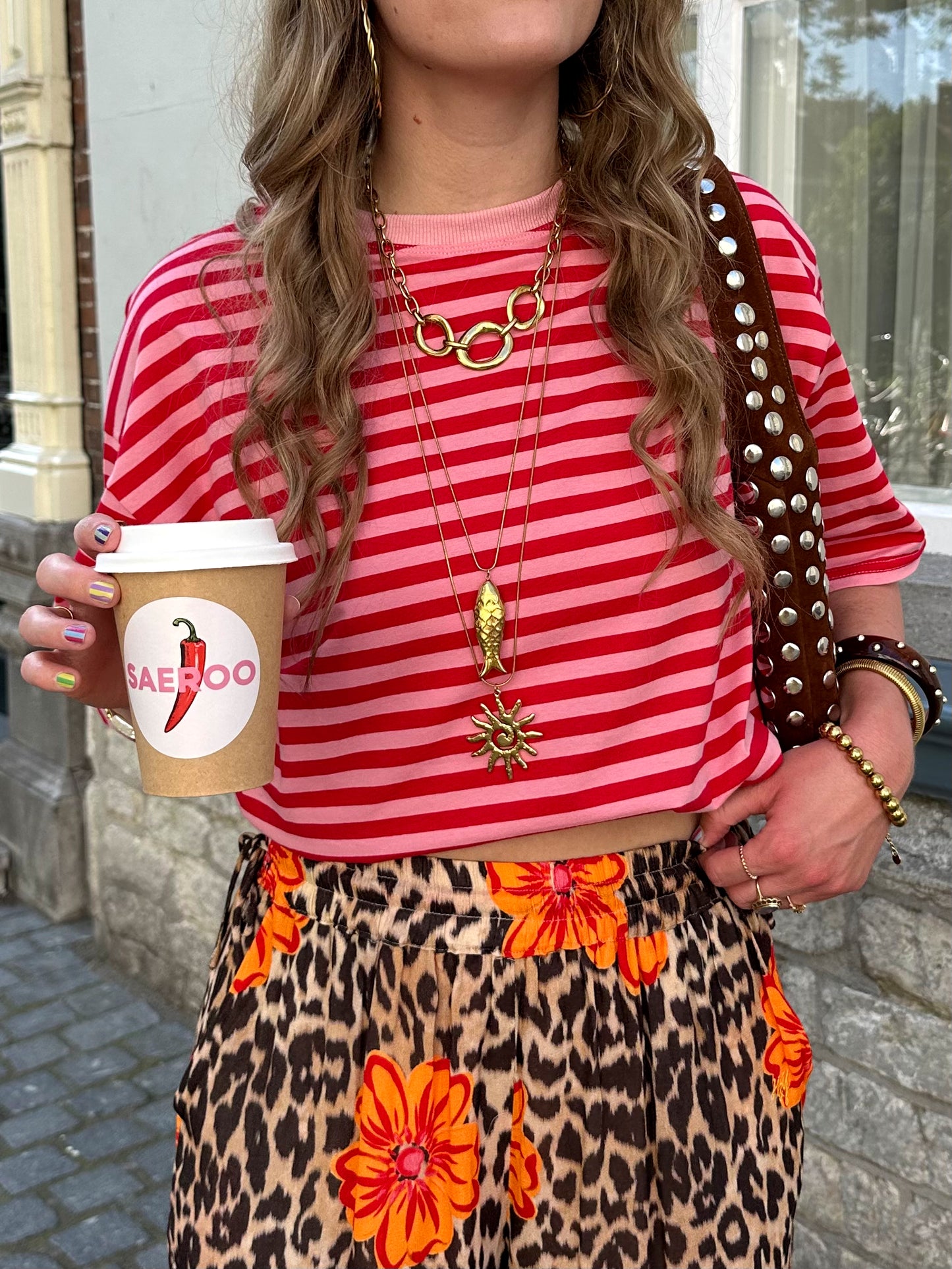 Loes T-Shirt mit Streifen rosa rot