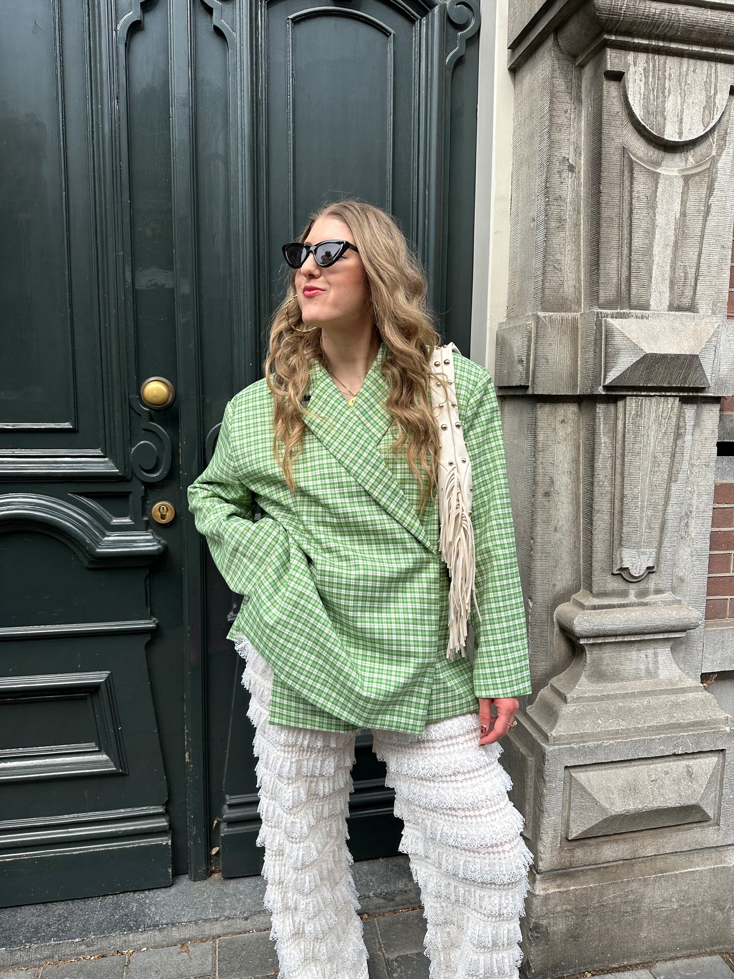 Boxy Oversized Blazer kariert grün