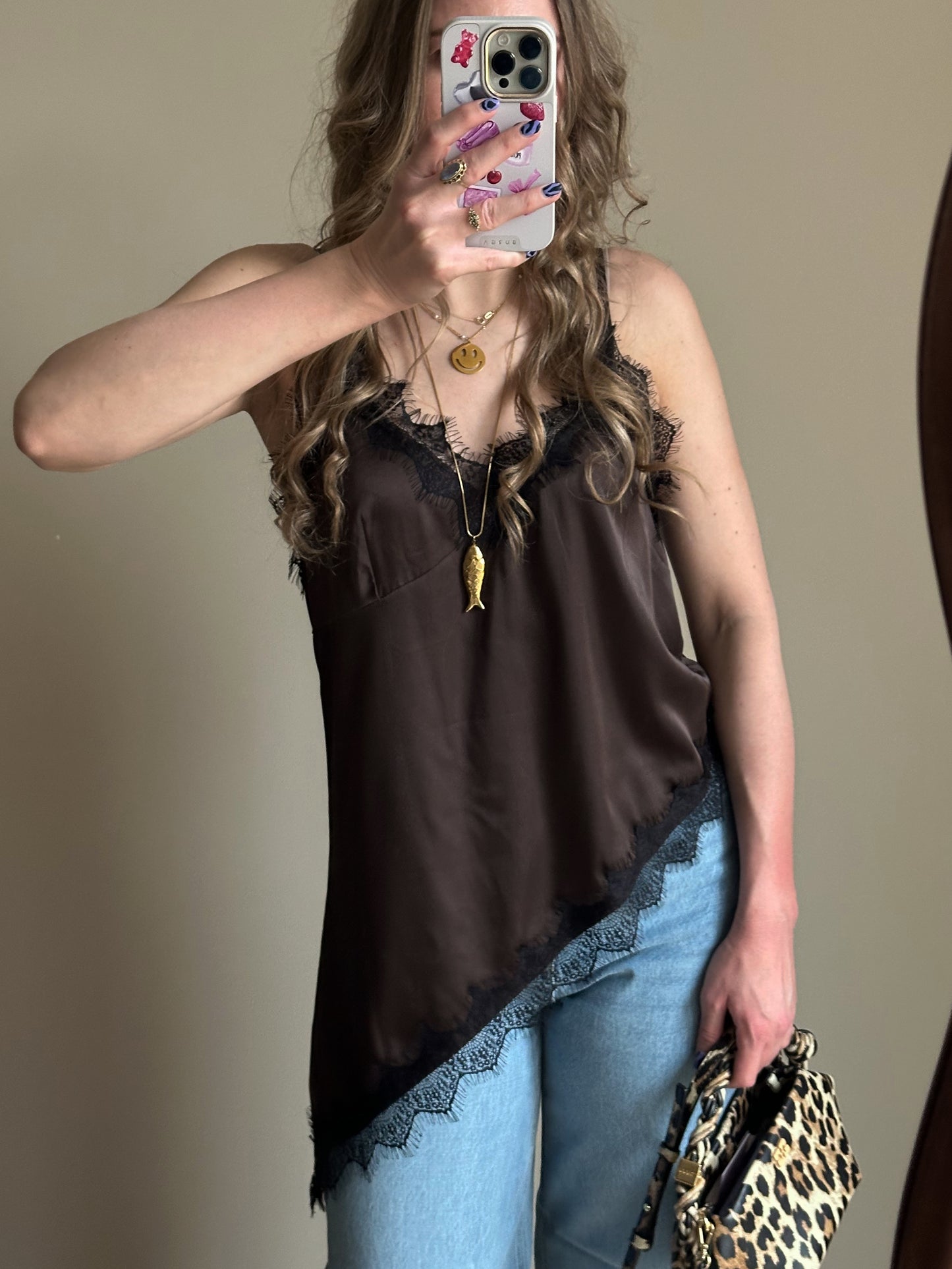 Imme Lace Top Braun asymmetrisch