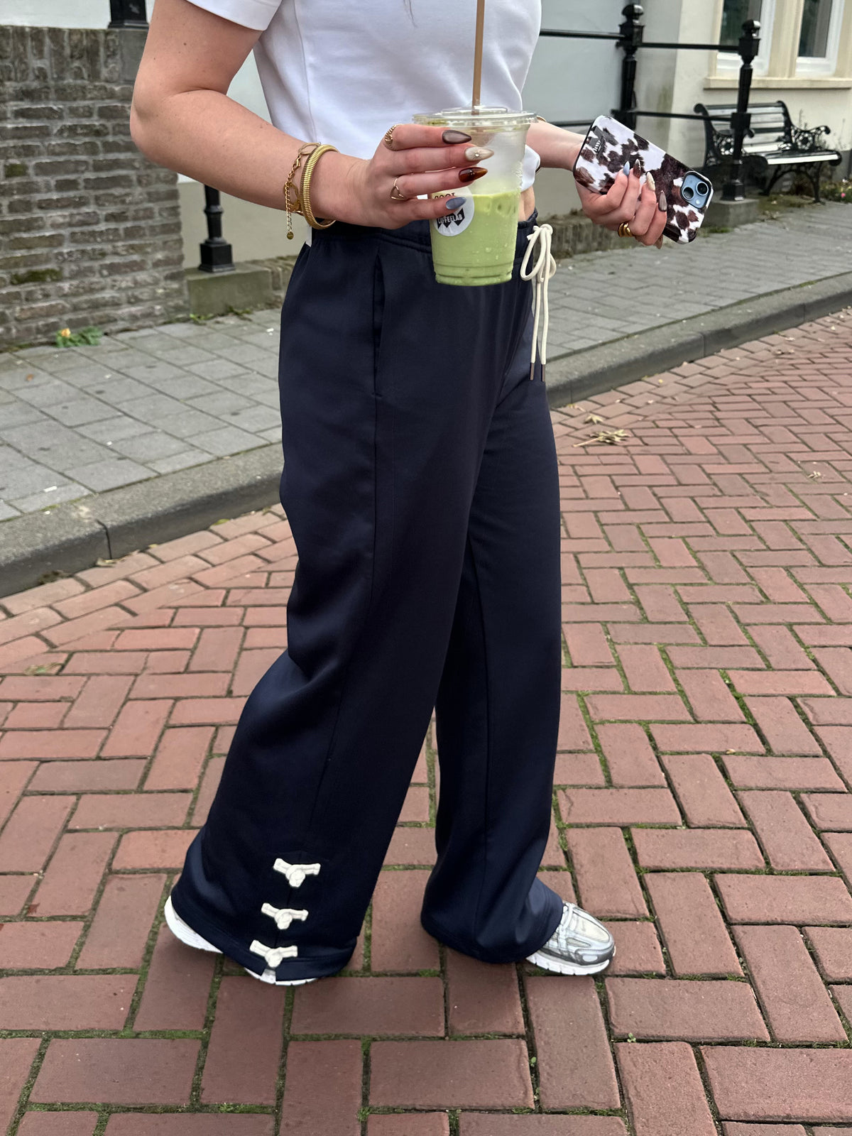 Sky Esme wide trackpants buttons navy