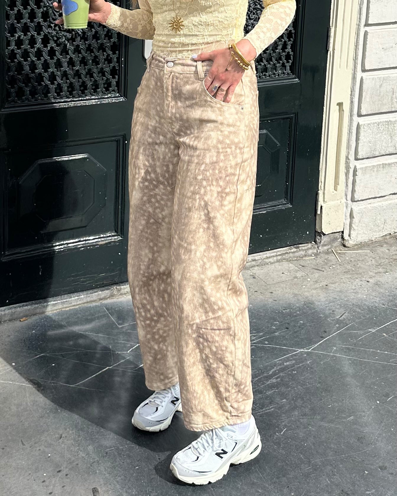 Nora Bambi Print Hose Baggy Balloon Fit Beige