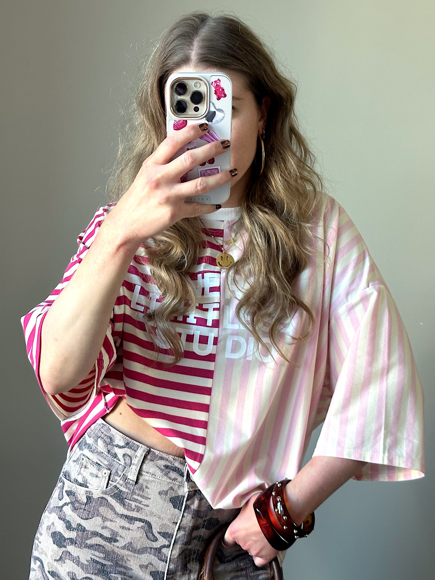 Gestreiftes Boxy T-Shirt „Floor“, Pink