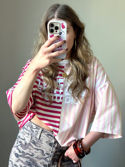Gestreiftes Boxy T-Shirt „Floor“, Pink
