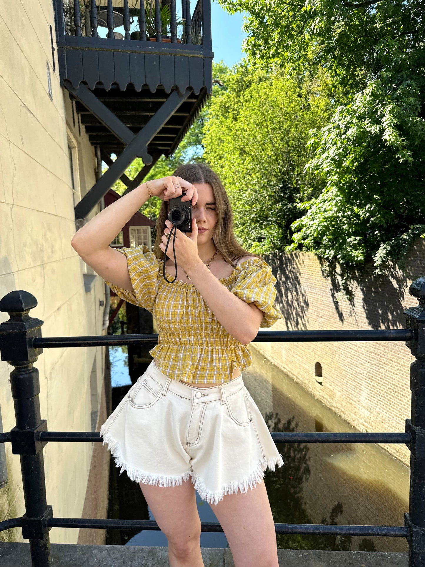 Guusje denim shorts gerafeld off-white