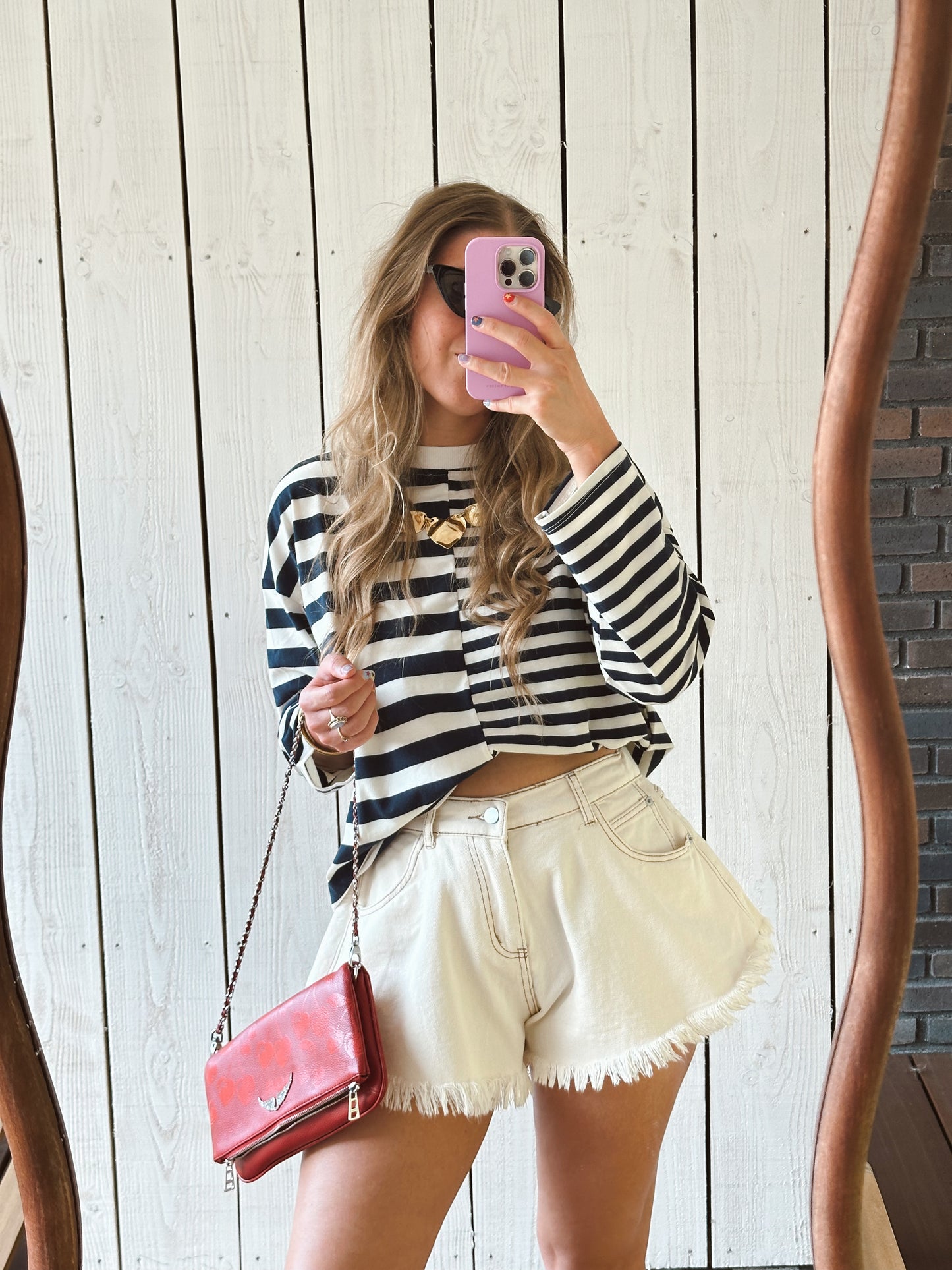 Guusje denim shorts gerafeld off-white wijde korte broek