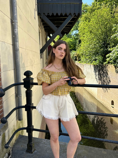 Guusje denim shorts gerafeld off-white