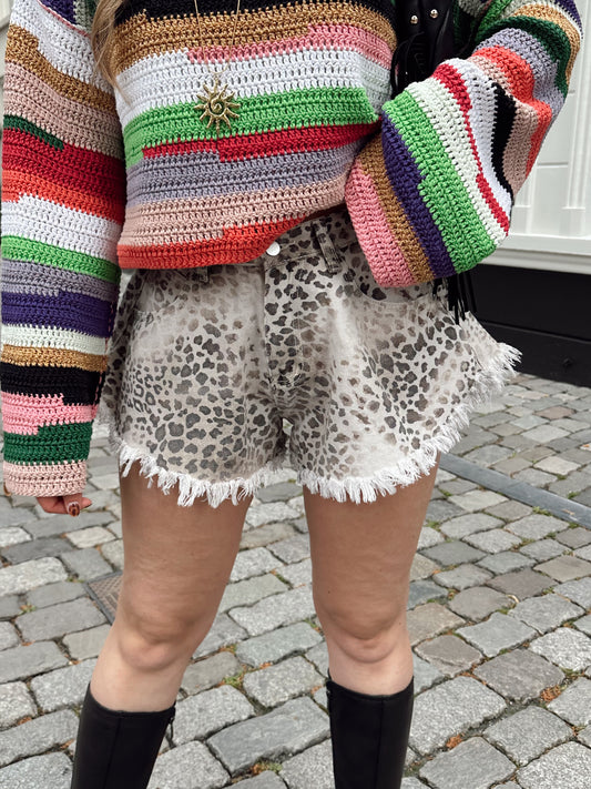 Guusje Denim-Shorts Leopard ausgefranst Beige