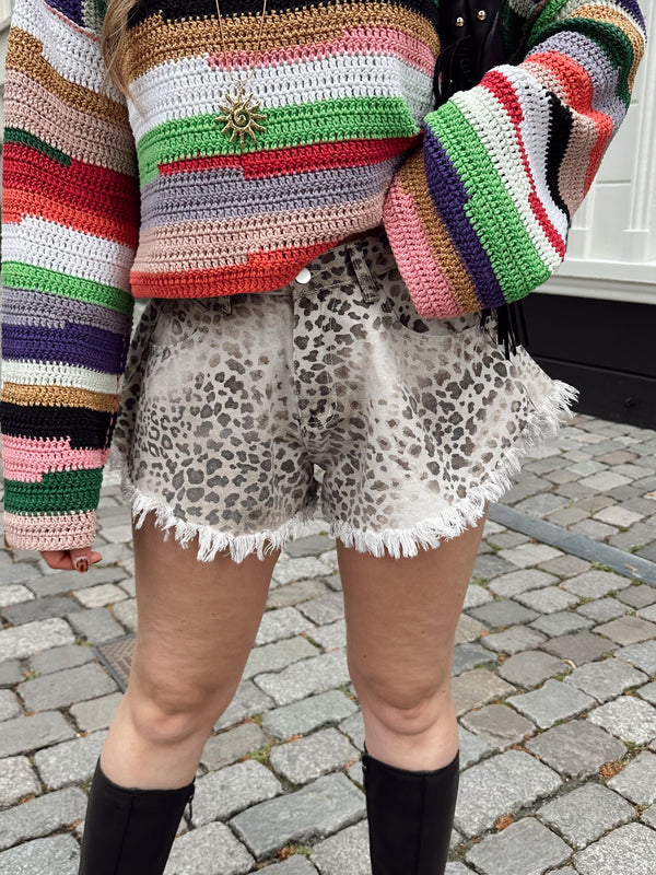 Guusje Denim-Shorts Leopard ausgefranst Beige