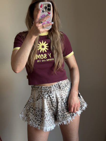 Guusje Denim-Shorts Leopard ausgefranst Beige