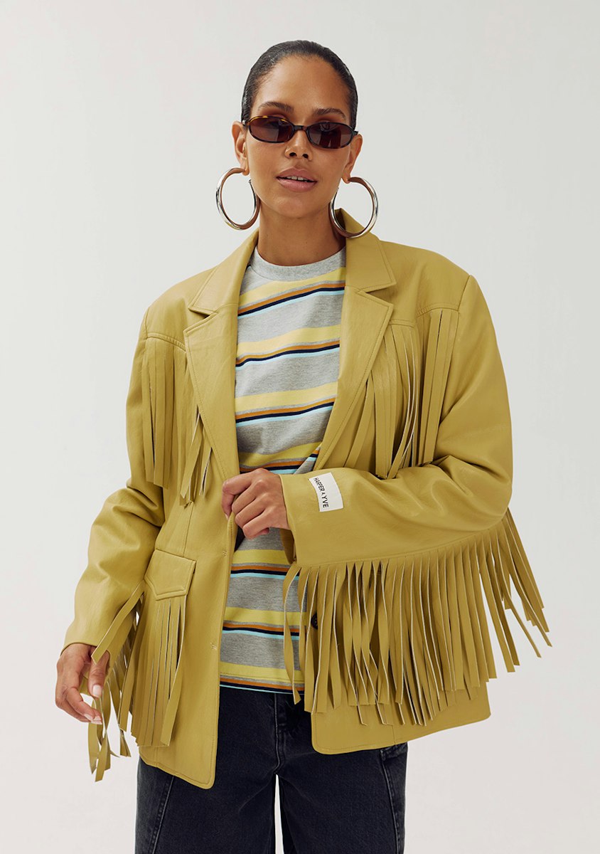 Harper & Yve Casey fringe blazer green