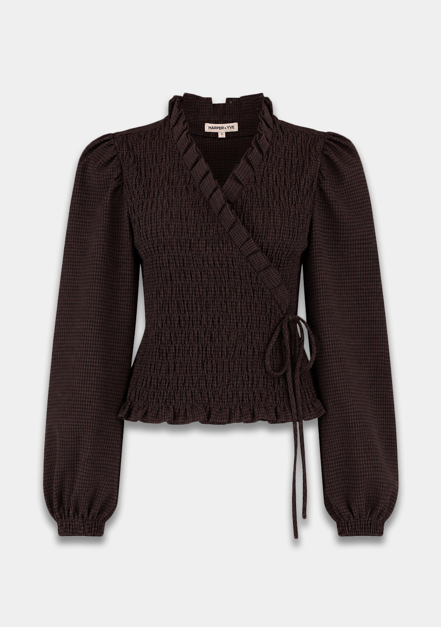 Harper & Yve Debby wikkeltop checkered bruin